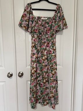 Astr Floral Maxi Dress in Pink, Green & Brown